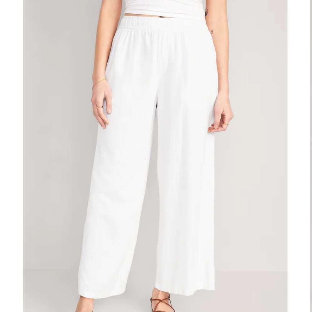 NWT Sold Out Old Navy High-Waisted White Linen Blend Wide-Leg Beach Pants, Large